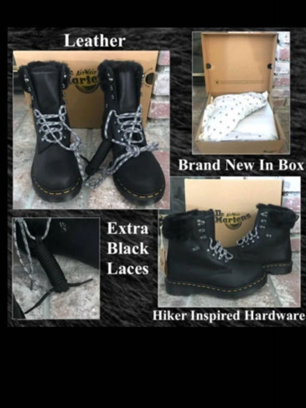 Dr. Martens 1460 Serena Leather Collar Faux Fur Lined Hiker Booties Size 11 BNIB